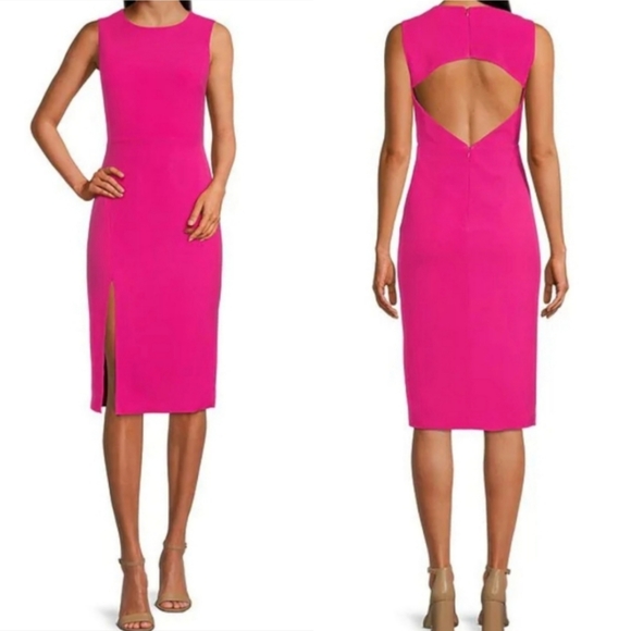 Dress the Population Dresses & Skirts - Dress the Population Pink Crew Neck Sleeveless Cut-Out Back Front Slit Sz M